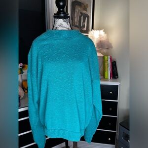 Cozy Oversized Teal Knit Sweater - Perfect for Fall & Winter Layers